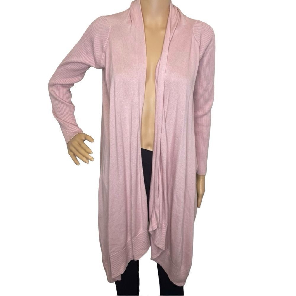 Bebe Cascading Front Long Sleeve Cardigan High Low Hem Light Pink Size Large